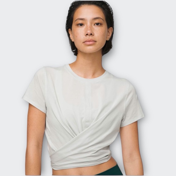 LULULEMON ATHLETICA Time To Restore Short Sleeve Tie Top Off White (Vapor) 6 M - Picture 1 of 7